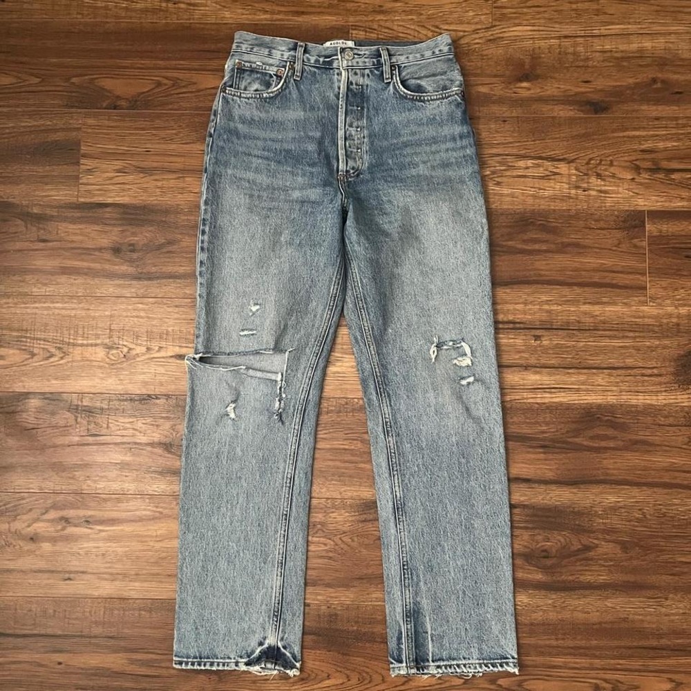 AGOLDE 90s Pinch Waist Distressed Jeans High Rise Straight 27 Minimalist Classic